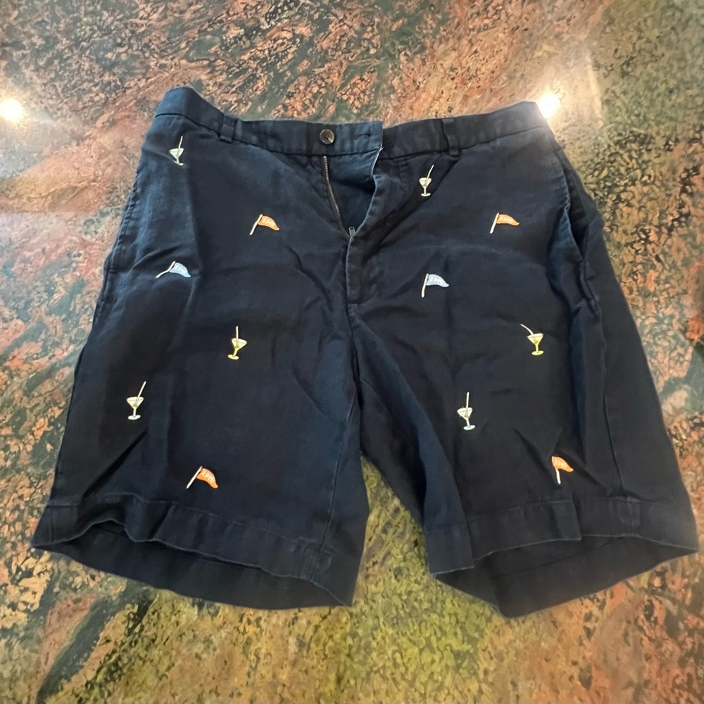 Brooks Brothers Navy Shorts with Embroidered Motifs